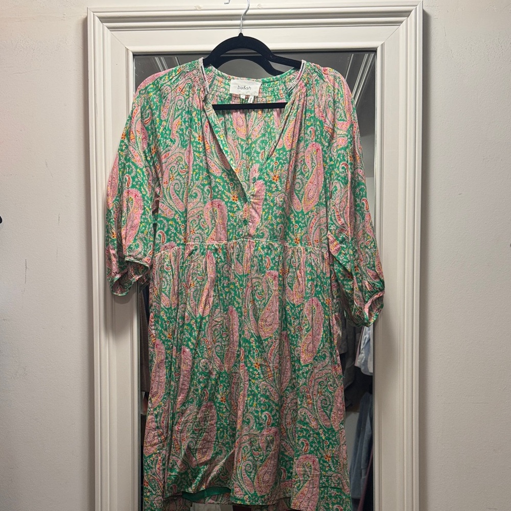 ba&sh Green and Pink Paisley Midi Dress